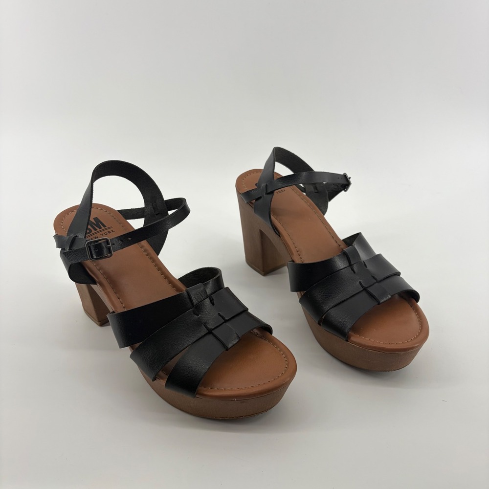 SM New York Womens 9.5 Black Winter Platform Block Heel Strappy Sandals
